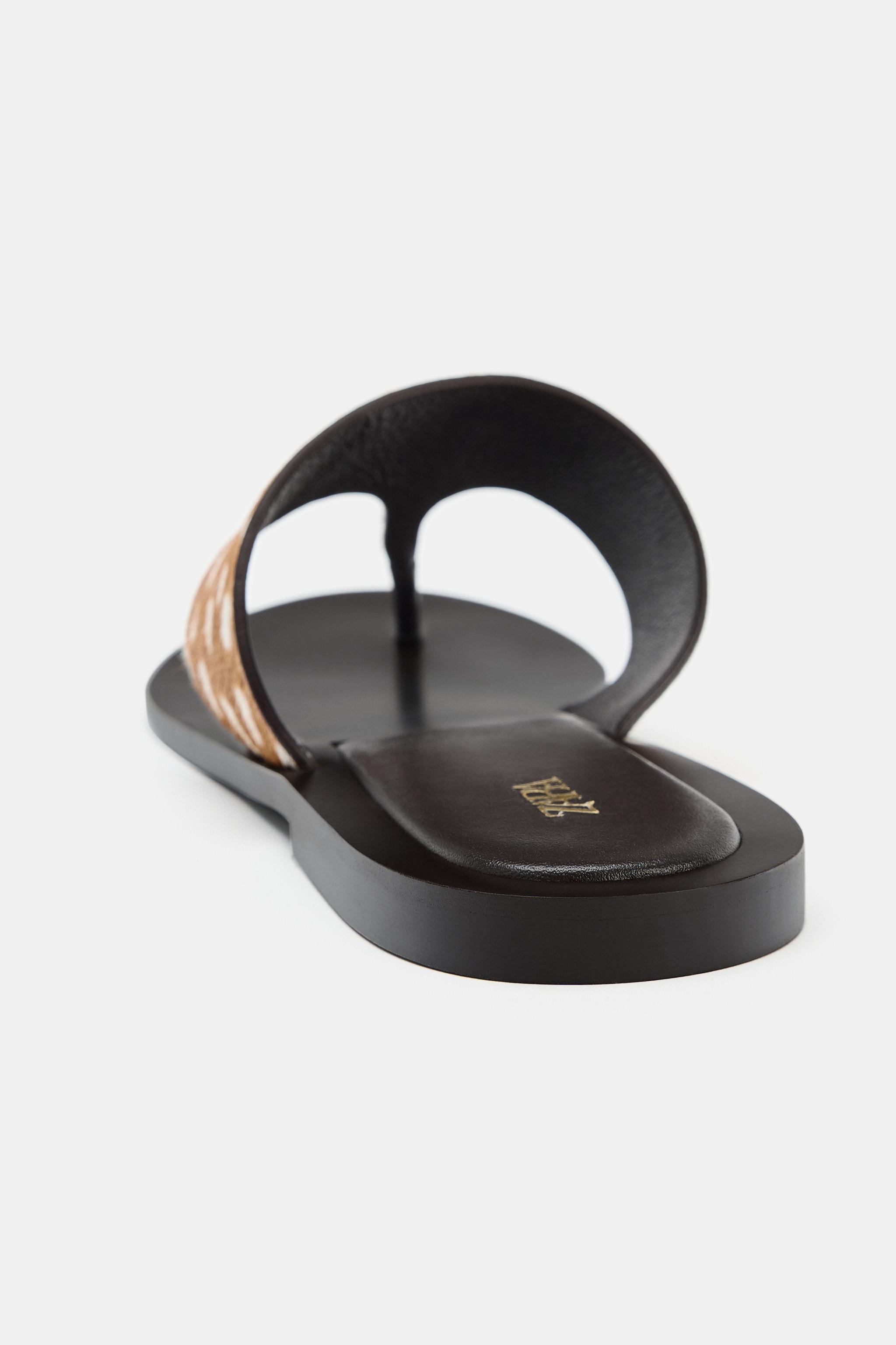 Женские сандалии Zara TEXTURED LEATHER FLAT SANDALS — фото 5