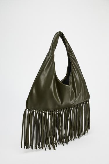 SAC PORTÉ ÉPAULE À FRANGES - Vert de Zara - Image 3