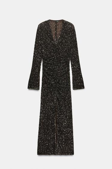 ROBE À PAILLETTES ET ÉPAULETTES ZW COLLECTION - Marron de Zara - Image 5