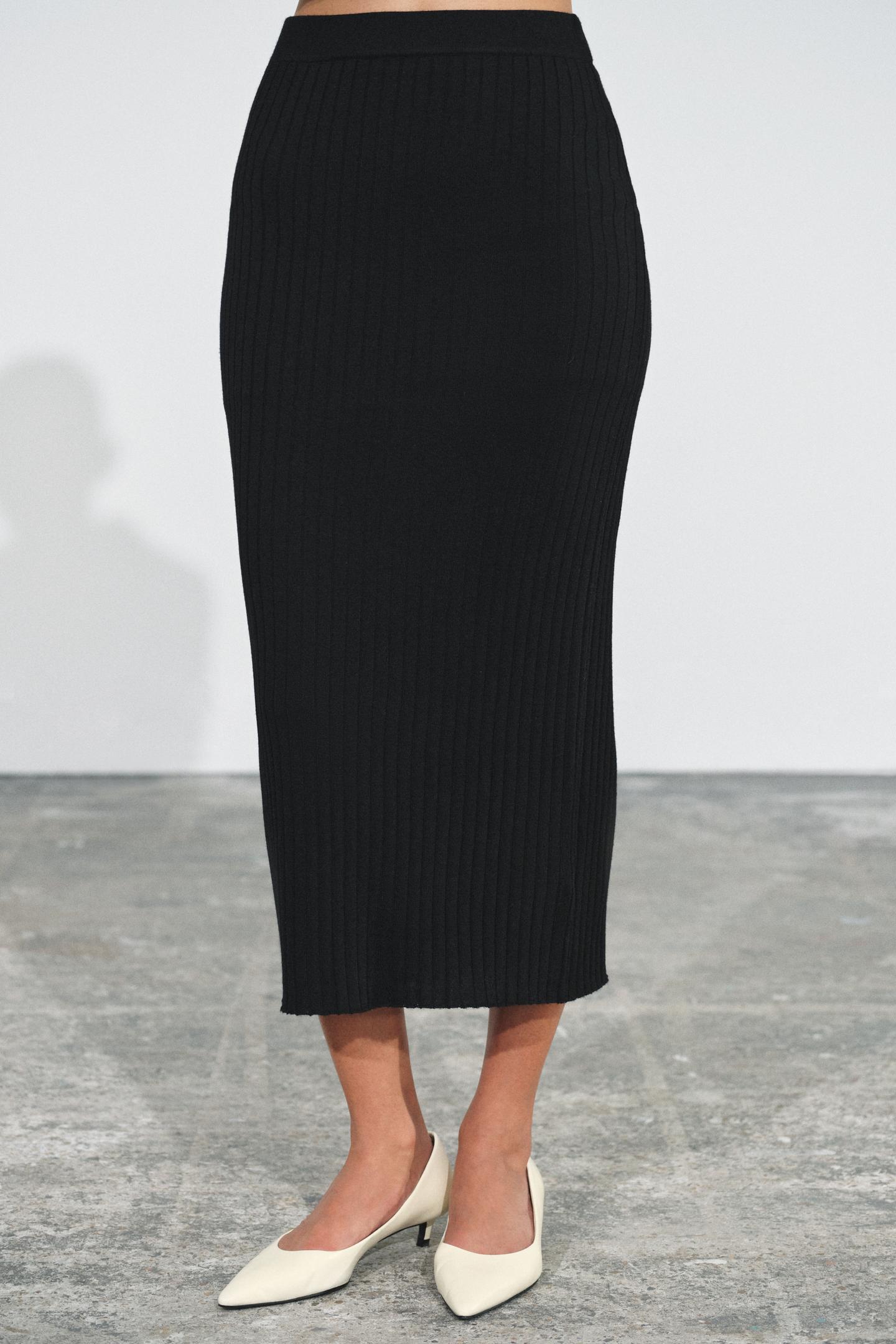 Женская юбка Zara Ribbed Knit MIDI, цвет: Чёрный — фото 2