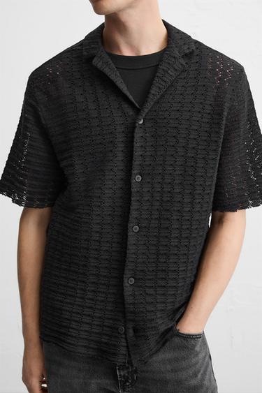 TEXTURED WEAVE KNIT SHIRT - Black by Zara - Image 4