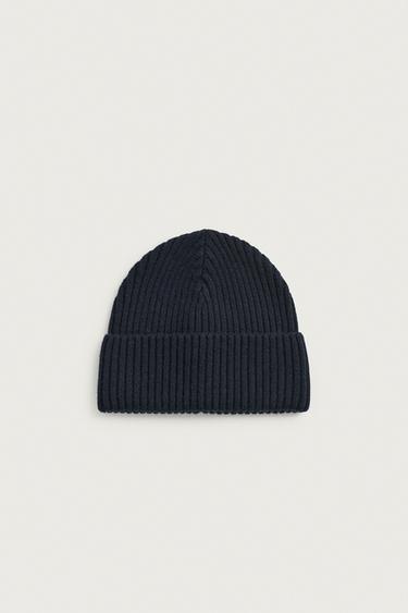 WOOL BLEND KNIT BEANIE — Dark navy 1
