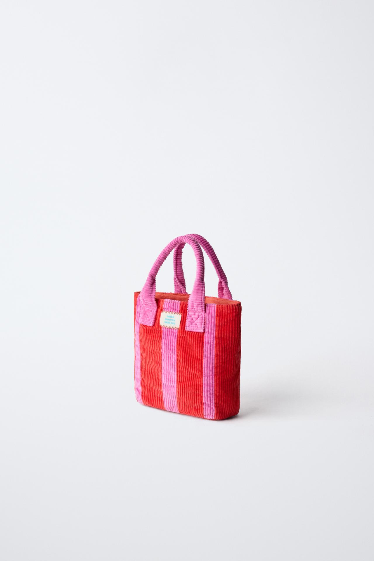 STRIPED MINI SHOPPER — Red