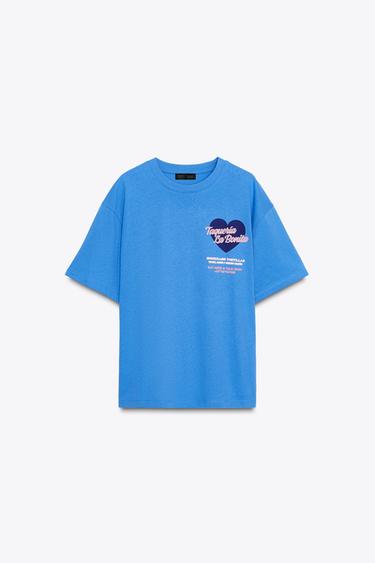 Zara TEXT PRINT T-SHIRT - Bluish