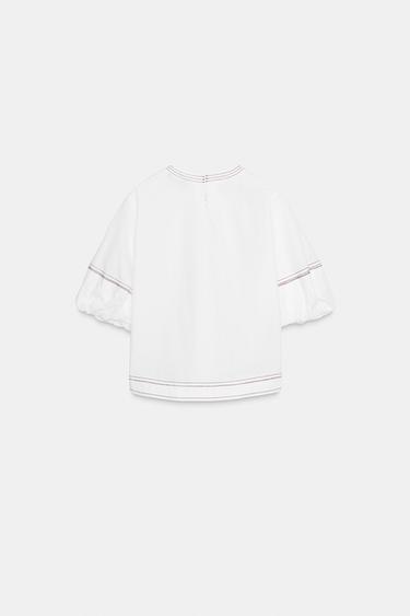 PUFF SLEEVE TOPSTITCH SHIRT - White de Zara - Image 6