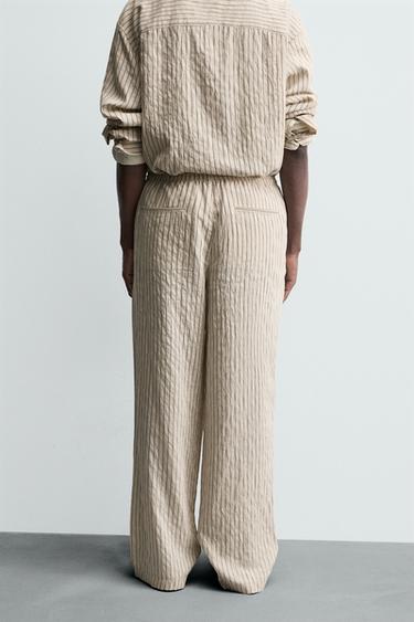 STRIPED WRINKLED-EFFECT FLOWING TROUSERS - Ecru by Zara - Image 2