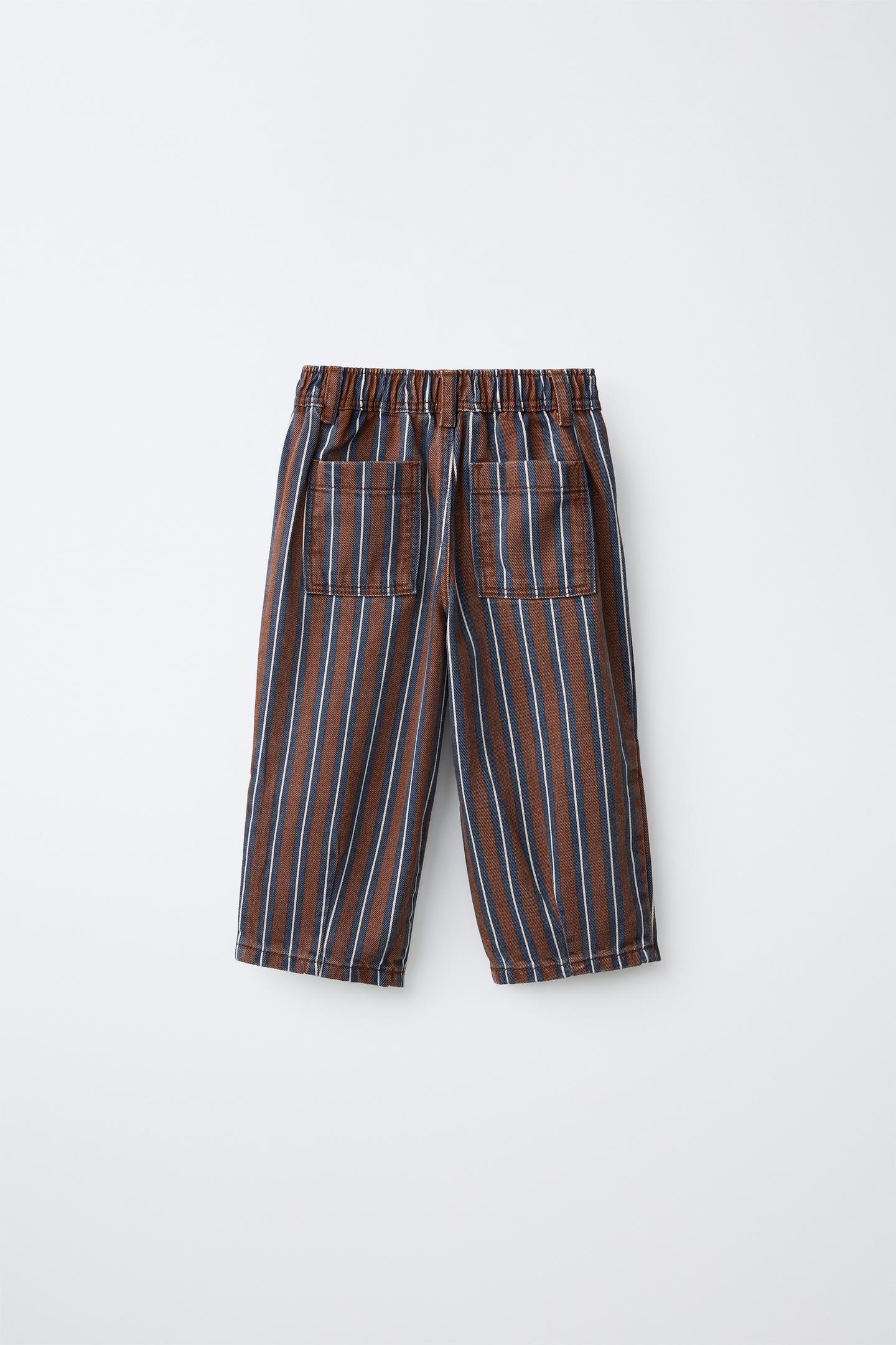 Детские брюки Zara Striped Twill Barrel, цвет: Коричневый синий — фото 3