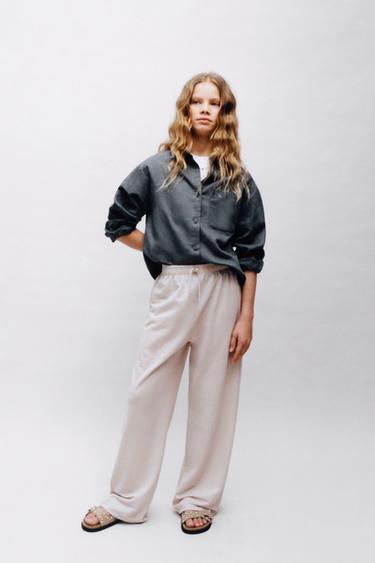 Zara FLOWY WIDE LEG PANTS - Beige