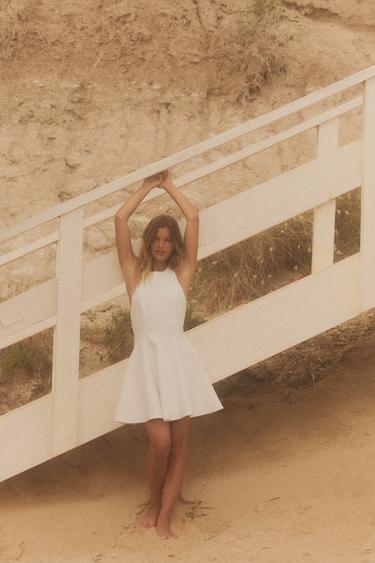 SHORT HALTER GODET DRESS - White by Zara