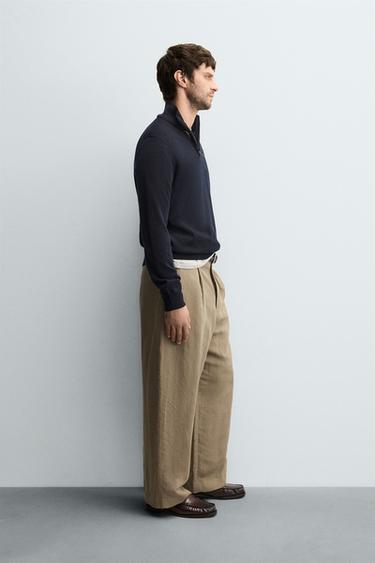 100% WOOL QUARTER-ZIP SWEATER - Navy blue by Zara - Image 3