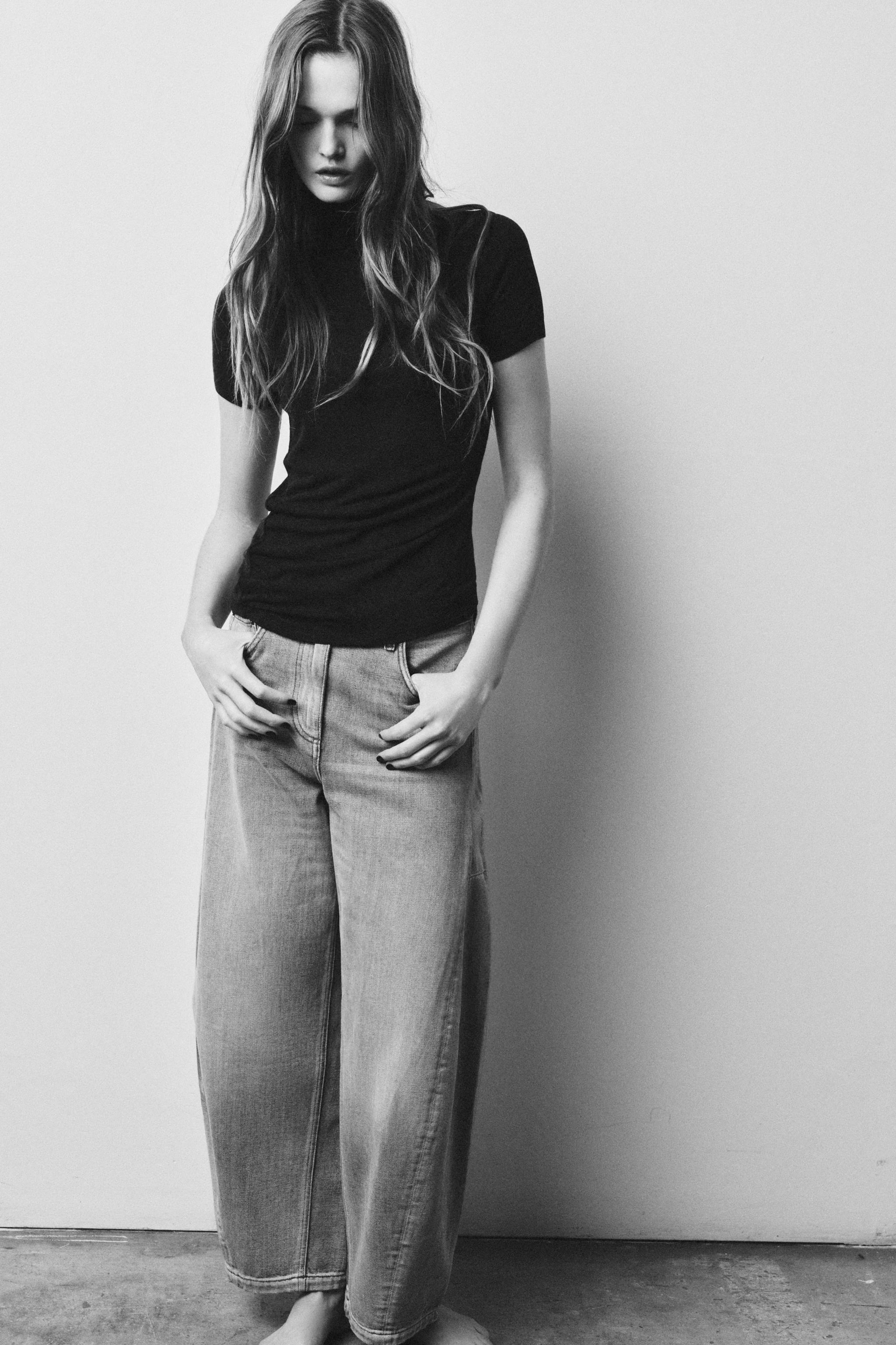 ASYMMETRIC HIGH NECK T-SHIRT — Black