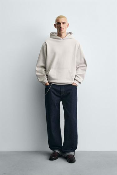 Zaras SWEATSHIRT MED BASMODELL OCH HUVA - Ljust beige