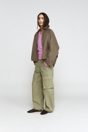 WOOL BLEND JACKET WITH ZIP ZW COLLECTION - Brown / Taupe by Zara - Image 2