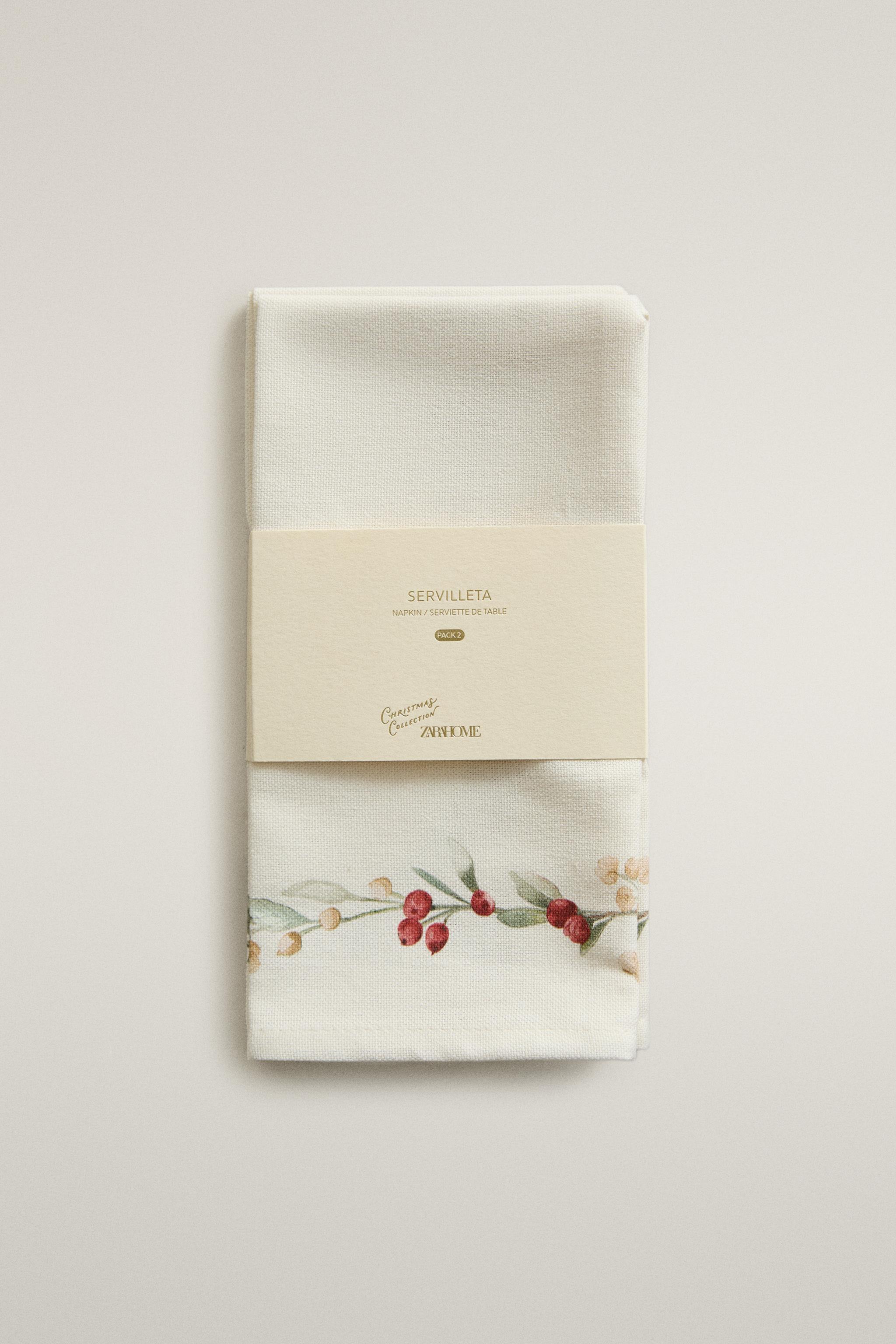 COTTON CHRISTMAS LEAF PRINT NAPKINS (PACK OF 2)