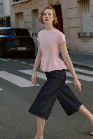 Zara KNIT PEPLUM TOP - Pink
