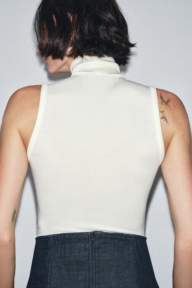 BASIC HIGH NECK BODYSUIT - Ecru by Zara - Image 1