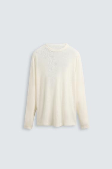 CAMISETA MEZCLA LINO - Blanco roto de Zara