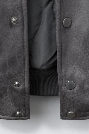 COMBINED SUEDE EFFECT BOMBER JACKET - Grey by Zara - Image 7