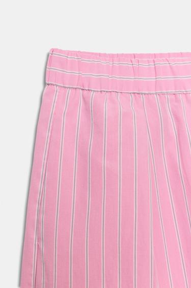 STRIPED POPLIN WIDE-LEG TROUSERS - Pink / White by Zara - Image 11