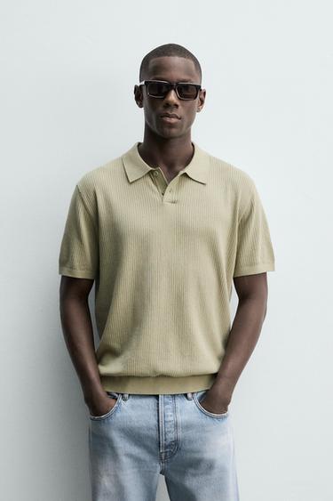RIBBED KNIT POLO SHIRT - washed green by Zara