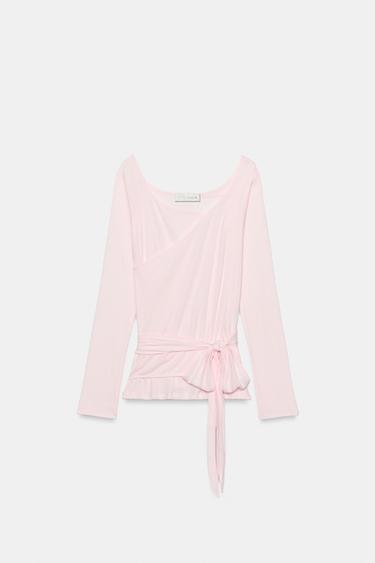 DOUBLE-EFFECT TIE TOP — Faded pink 1