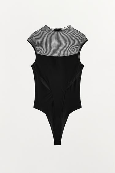 COMBINED TULLE BODYSUIT - Black by Zara
