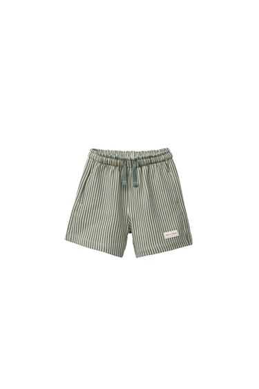 STRIPED LABEL PLUSH BERMUDA SHORTS