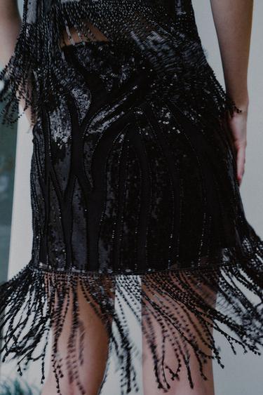 JUPE À FRANGES ET PAILLETTES - Noir de Zara - Image 3