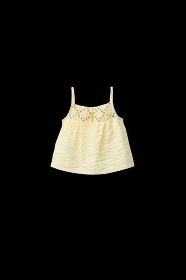 Zara EMBROIDERED TEXTURED BLOUSE - Vanilla