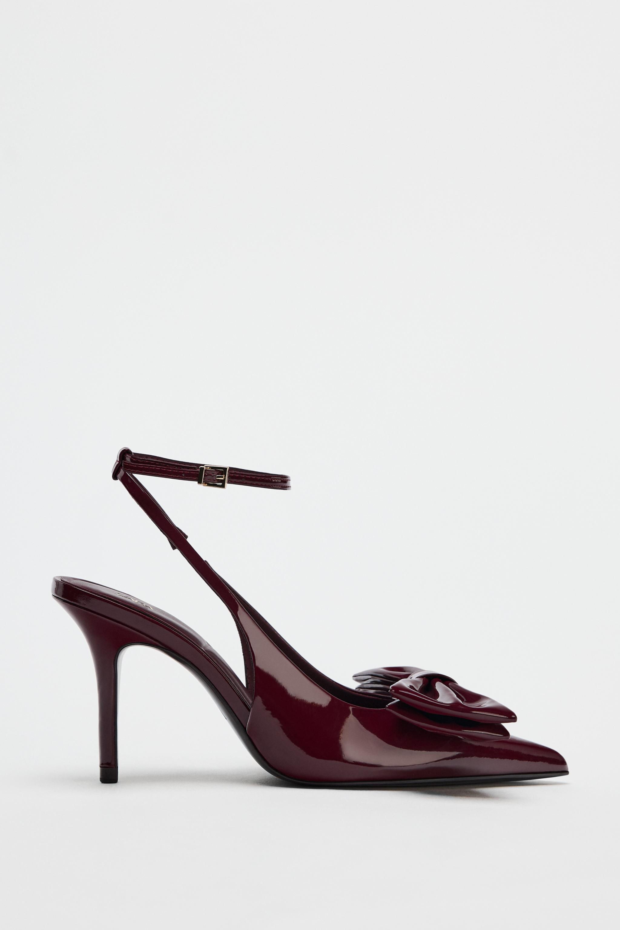 Burgundy heels with bow best sale