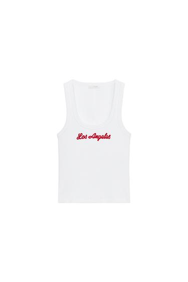 BLUZË LLASTIKU ME TEKST - I bardhë nga Zara