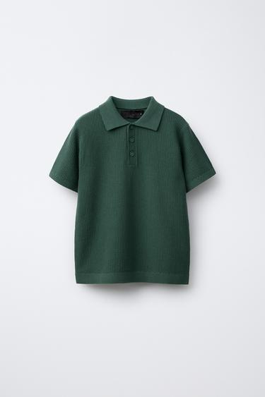 Zara BASIC KNIT POLO SHIRT - Green