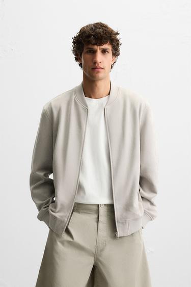 CAZADORA BOMBER EFECTO ANTE - Gris perla de Zara