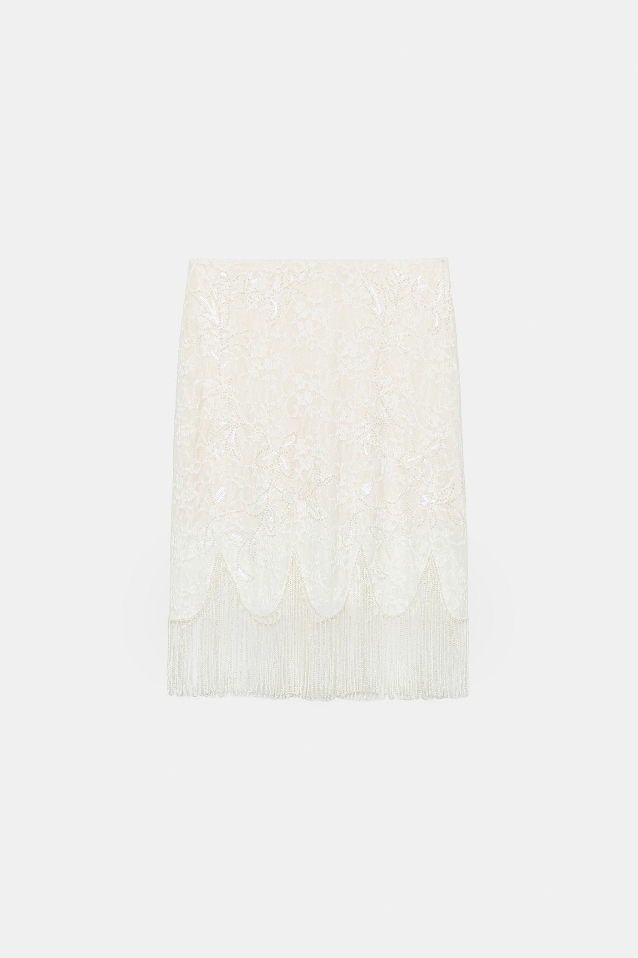 BEADED FRINGE LACE SKIRT