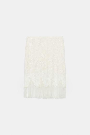 BEADED FRINGE LACE SKIRT - Ecru by Zara - Image 6