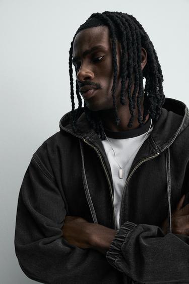 VESTE DÉLAVÉE À CAPUCHE - Charbon de Zara - Image 6