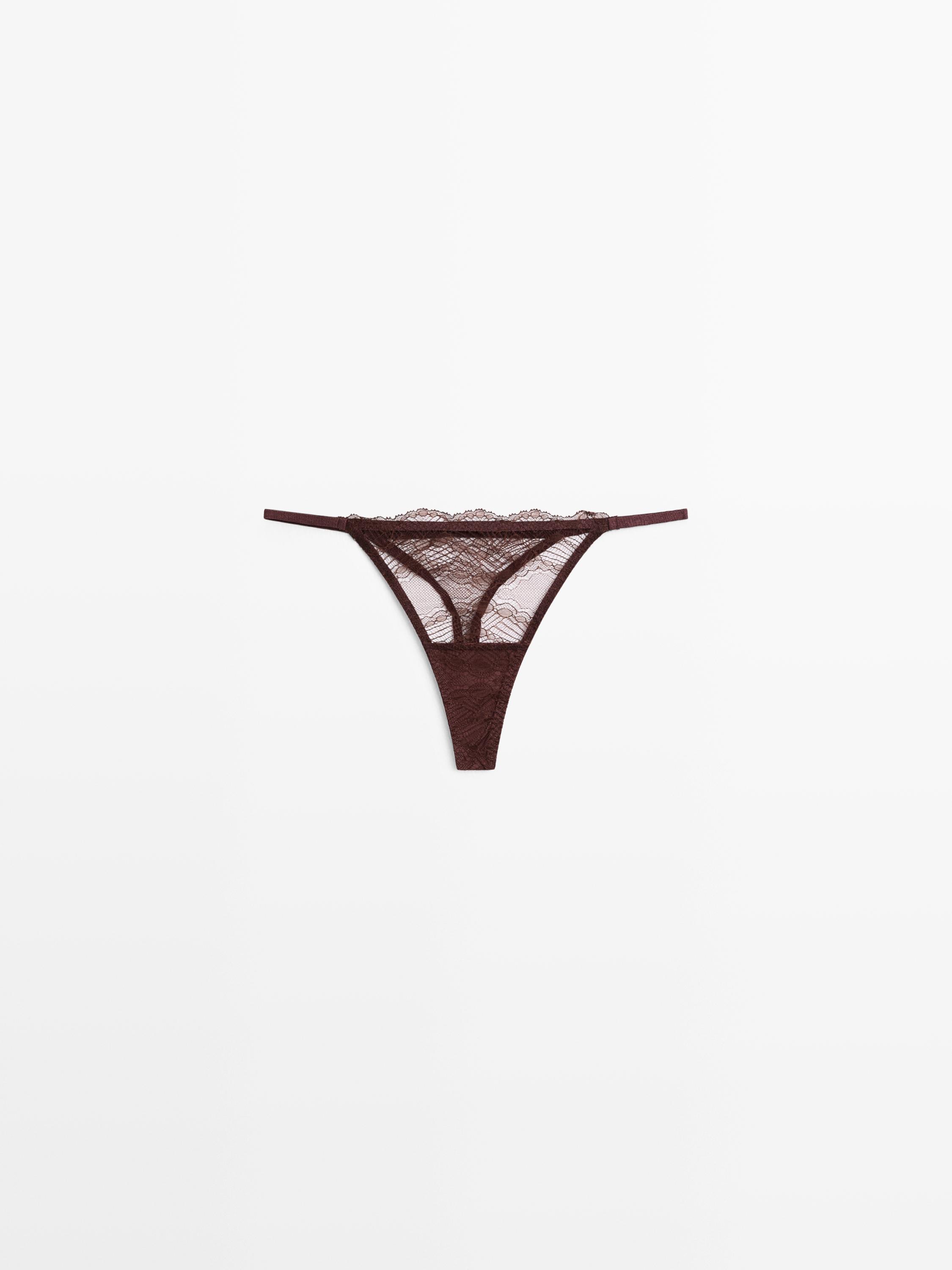 Scalloped lace thong — Mink marl