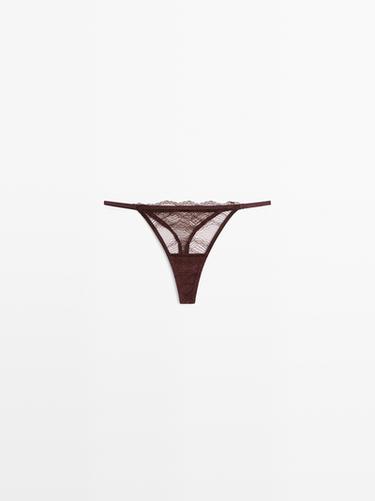 Zara Scalloped lace thong - Mink marl