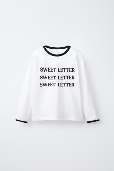 CAMISETA TEXTO CONTRASTE - Blanco roto de Zara - Imagen 0
