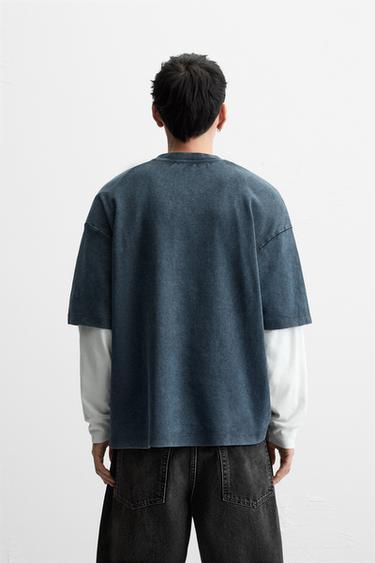 T-SHIRT RELAXED FIT DÉLAVÉ - Bleu / Gris de Zara - Image 2