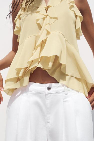 TOP HALTER VOLANTS - Jaune clair de Zara