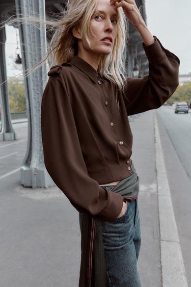 CHEMISE À PATTES D'ÉPAULE - Marron de Zara - Image 2