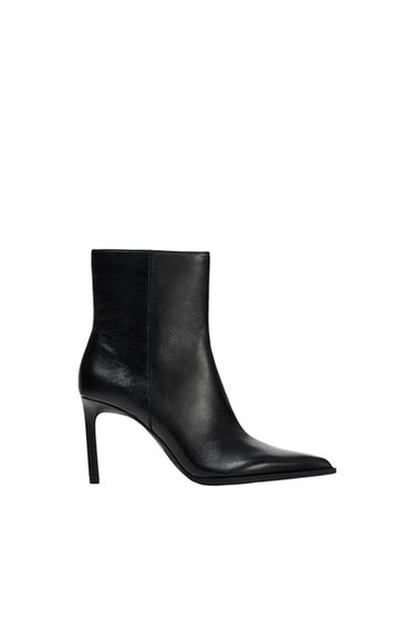 LEATHER STILETTO-HEEL ANKLE BOOTS