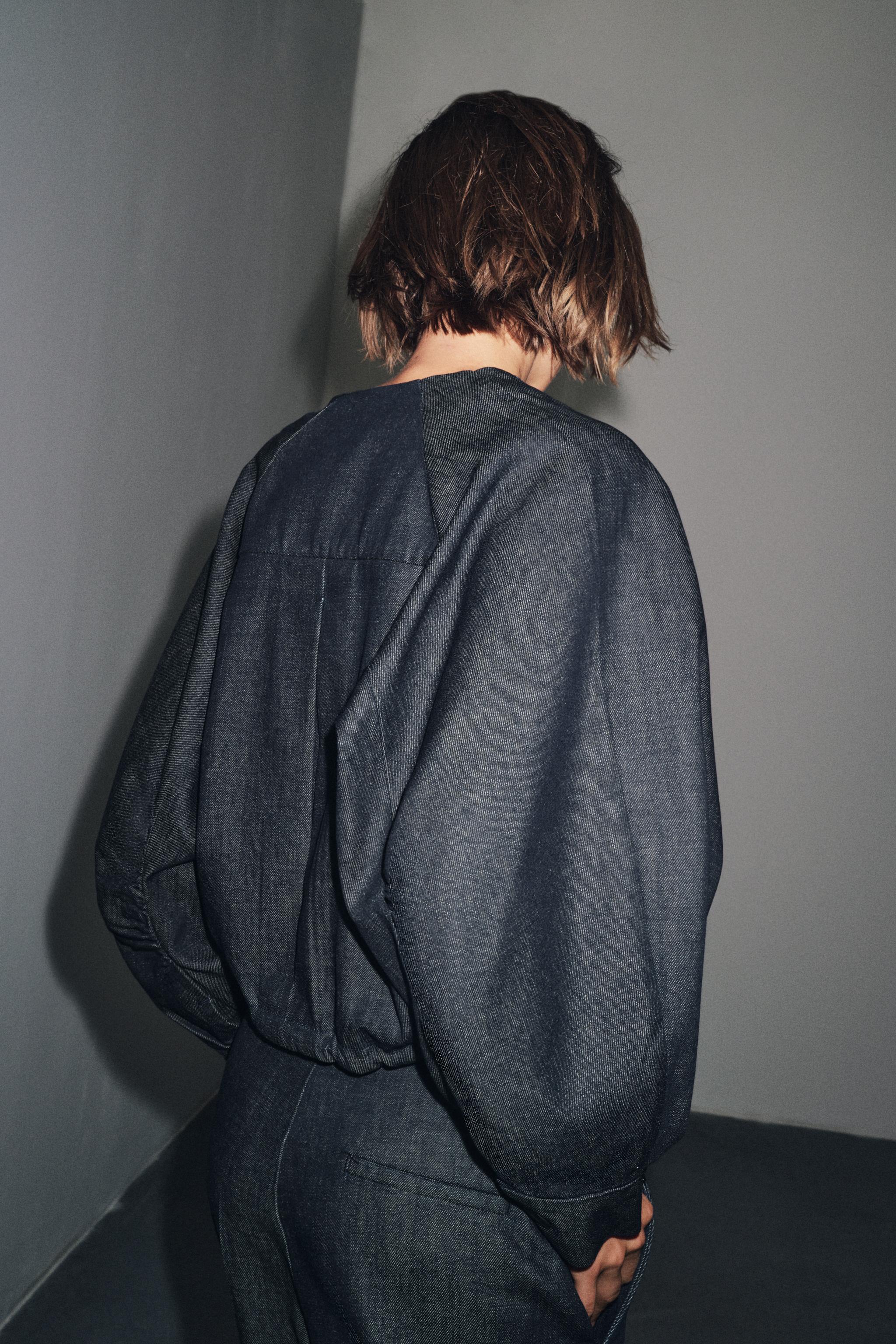 ZW COLLECTION DENIM PUFFER BOMBER JACKET