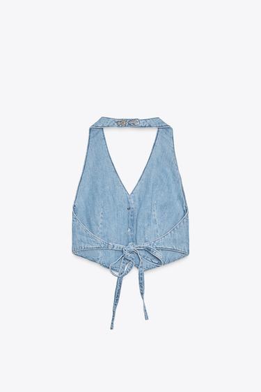 TRF DENIM WAISTCOAT TOP - Light blue by Zara - Image 6
