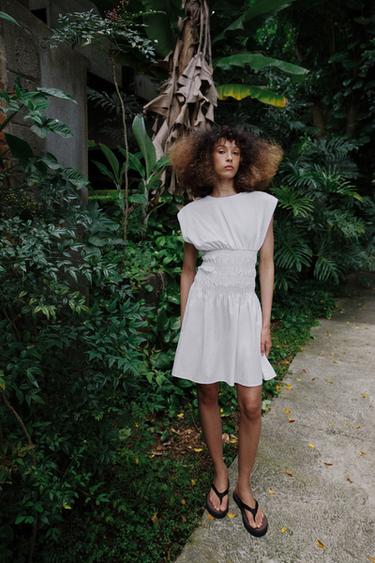 VESTIDO COMBINADO POPELÍN - Blanco de Zara