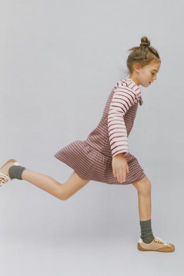 CHECK PINAFORE DRESS WITH BOWS - Pink by Zara