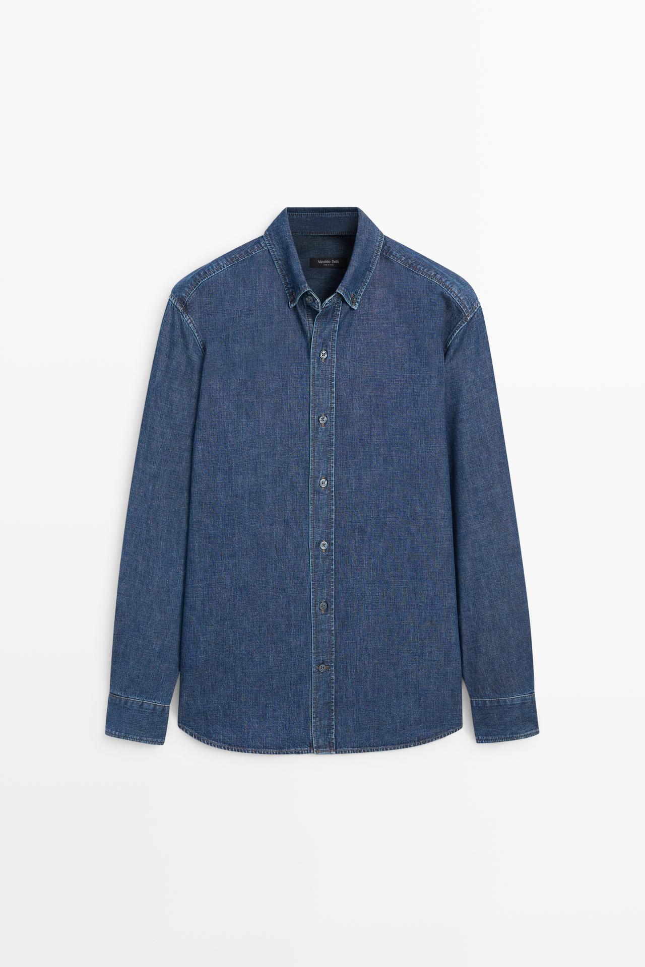 100% Cotton Regular Fit Denim Shirt — Mid-blue