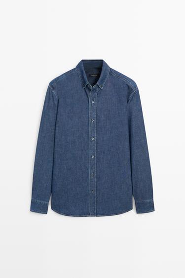 100% Cotton Regular Fit Denim Shirt — Mid-blue 1