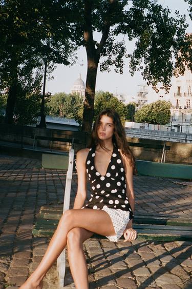 POLKA DOT HALTER TOP WITH BACK BOW - Black / White by Zara - Image 2